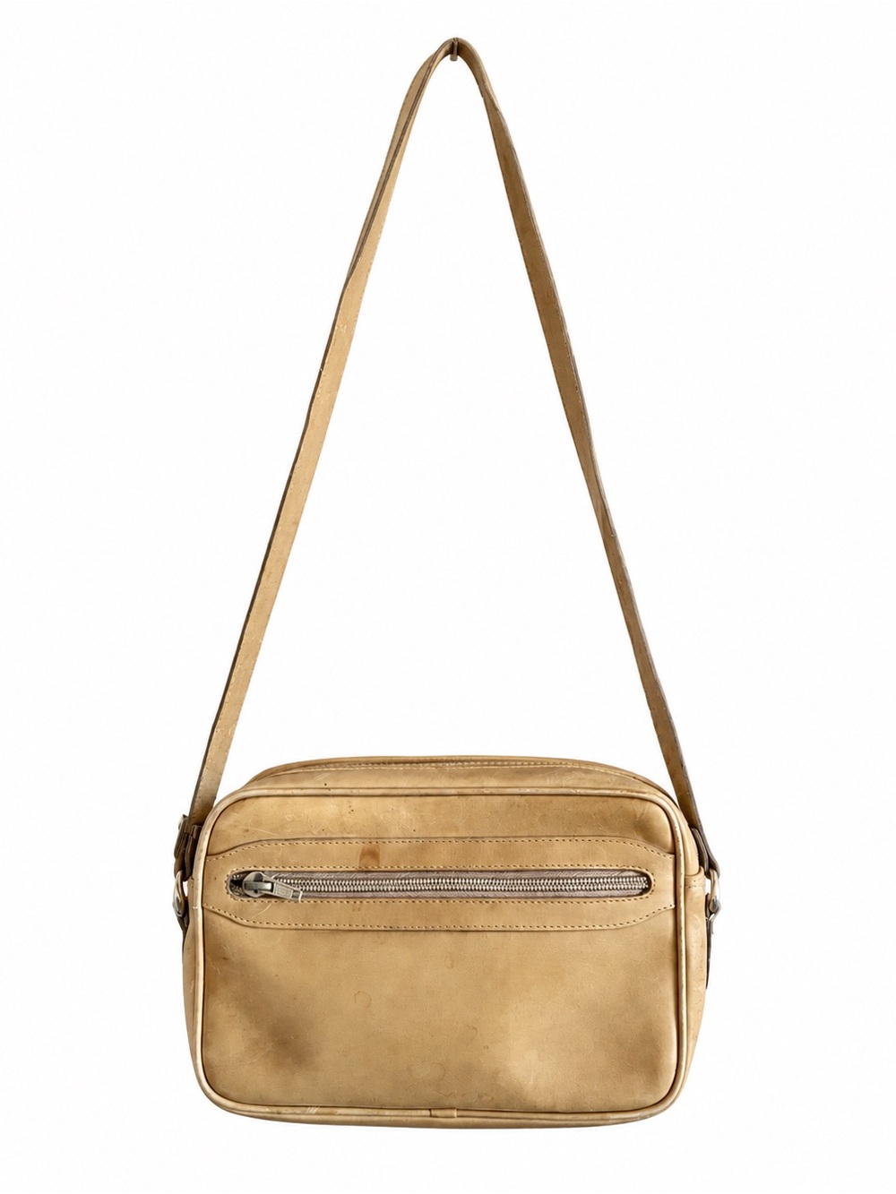 Vintage Italian Leather Tan Crossbody Bag Front Zip Pocket – 9x6x2" GUC/*Flaw